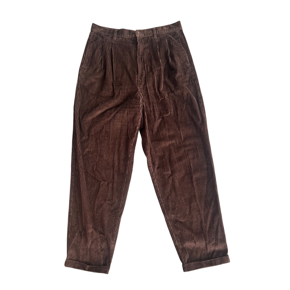 Eddie Bauer Pleated Cotton Corduroy Pants Brown Vintage High Rise Trousers 18